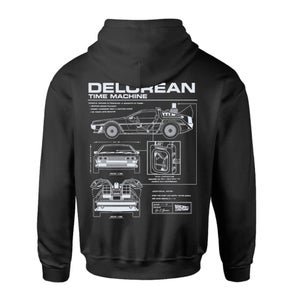 Back To The Future Delorian Schematic Zipped Hoodie - Black