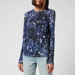 Proenza Schouler Women's Painted Floral Long Sleeve T-Shirt - Blue Multi