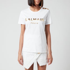 Balmain Women's 3 Button Metallic Printed Balmain T-Shirt - White