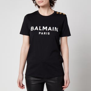 Balmain Women's 3 Button Printed Balmain T-Shirt - Black