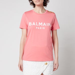 Balmain Women's 3 Button Printed Balmain T-Shirt - Pink