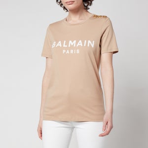 Balmain Women's 3 Button Printed Balmain T-Shirt - Beige