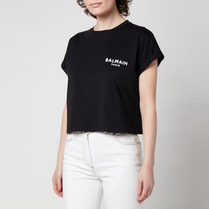 Balmain Women's Cropped Flock Detail T-Shirt - Black