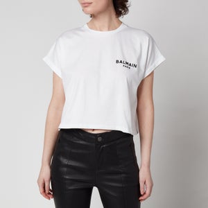 Balmain Women's Cropped Flock Detail T-Shirt - White