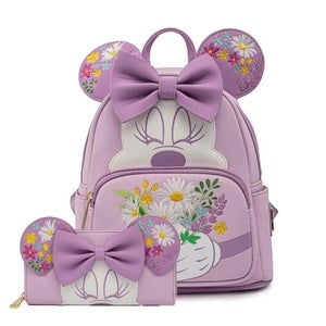 Loungefly Disney Minnie Holding Flowers Mini Backpack and Wallet Set