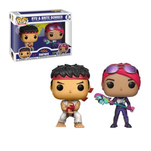 Figura Funko Pop! Exclusivo 2-Pack - Ryu y Brite Bomber - Street Figther & Fortnite