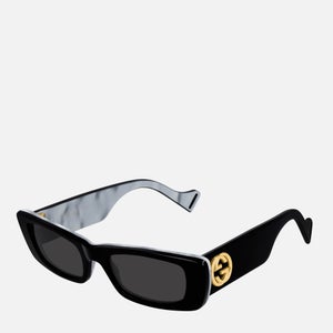 Gucci Women's Rectangular Acetate Frame Sunglasses - Black/Black/Grey