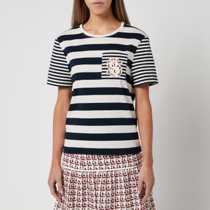Salvatore Ferragamo Women's Striped Logo T-Shirt - Navy