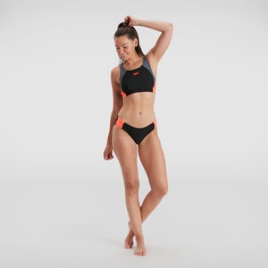 Bikini con estampado de contraste lateral para mujer, Negro/Gris