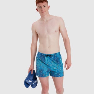 Bañador corto con estampado Leisure de 36 cm para hombre, azul