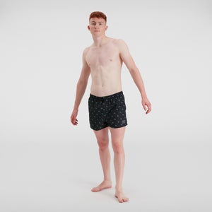 Bañador corto con estampado Leisure de 36 cm para hombre, negro/azul