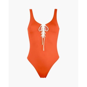 Les Girls Les Boys Lace Up Swimsuit Orange