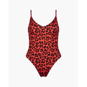 Les Girls Les Boys Leopard V-Neck Swimsuit Red