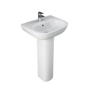 Newton 450mm White Basin and Full Pedestal with 1 Tap Hole