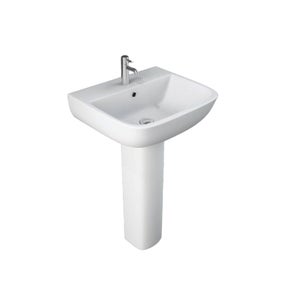Cedar 520mm White Basin and Pedestal with 1 Tap Hole