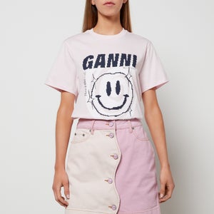 Ganni Women's Basic Cotton Jersey Smiley Face T-Shirt - Light Lilac