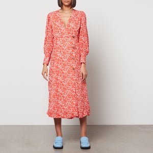 Ganni Women's Printed Light Crepe Dress - Mini Floral Orangedotcom
