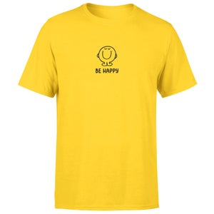Mr Men & Little Miss Mr. Happy Be Happy Embroidered Unisex T-shirt - Yellow