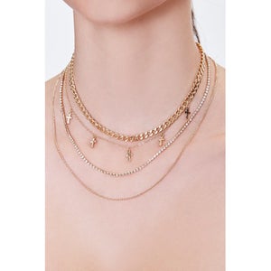 Cross Charm Layered Chain Necklace