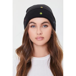 Embroidered Happy Face Beanie