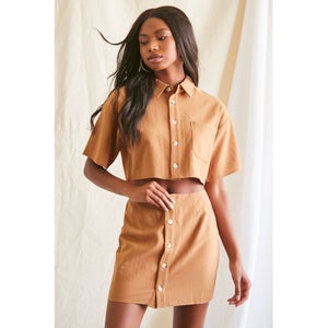 Linen-Blend Shirt & Skirt Set