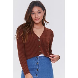Ribbed Cropped Cardigan Jumper