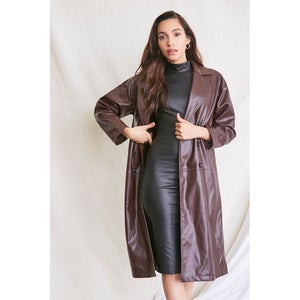 Faux Leather Double-Breasted Coat