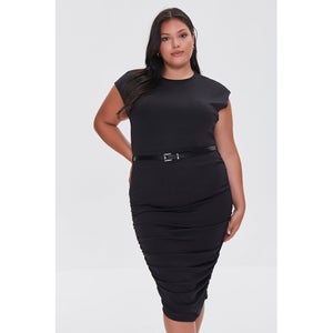 Plus Size Belted Ruched Dress