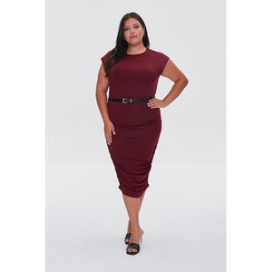 Plus Size Belted Ruched Dress