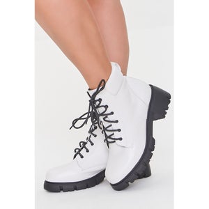 Faux Leather Lace-Up Boots (Wide)