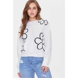 Embroidered Floral Print Sweater