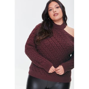 Plus Size Cutout Cable Knit Sweater