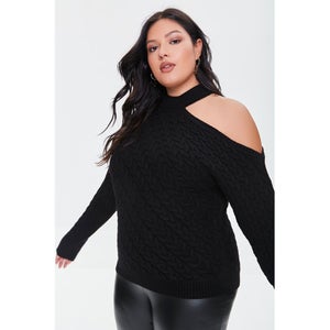 Plus Size Cutout Cable Knit Sweater