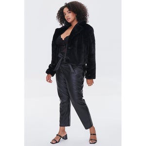 Plus Size Faux Leather Paperbag Trousers