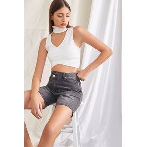 Ribbed Crossover Cutout Crop Top