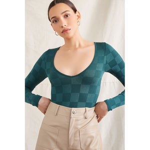 Checkered Long-Sleeve Bodysuit
