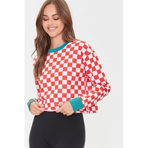 Checkered Print Fleece Pullover