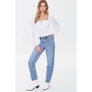 Flower Button Relaxed Jeans