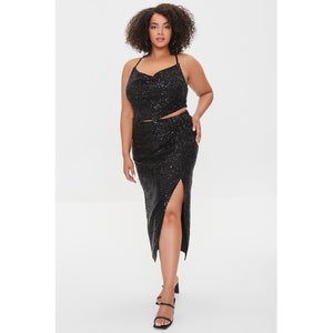 Plus Size Sequin Cropped Cami & Skirt Set