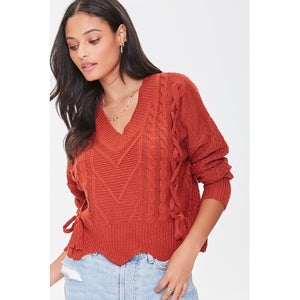 Cable Knit Bow Scalloped Jumper