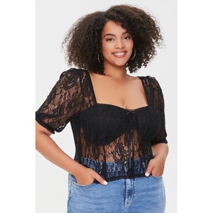 Plus Size Sheer Lace Crop Top
