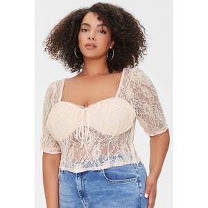 Plus Size Sheer Lace Crop Top
