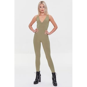 Plunging Form-Fitting Jumpsuit