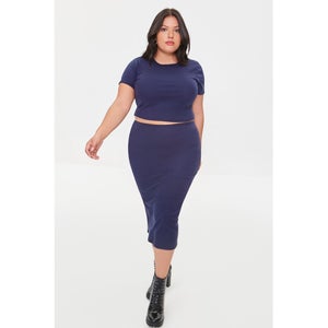 Plus Size Cropped Tee & Pencil Skirt Set