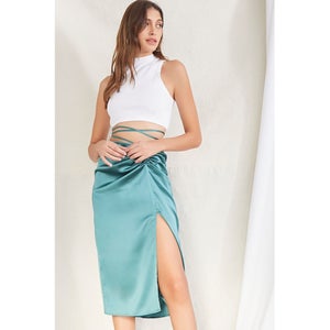Satin Wraparound Self-Tie Skirt