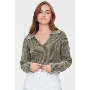 Ribbed Split-Neck Sweater