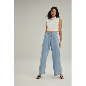 Wide-Leg Button-Fly Jeans