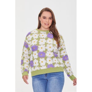 Plus Size Textured Floral Sweater