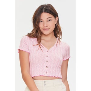 Ribbed Button-Front Crop Top