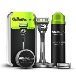Gillette Labs Razor with Exfoliating Bar, Travel Case, 4 Blades, Gel, Moisturiser